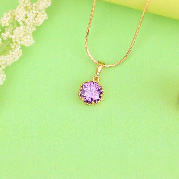 "Rose Gold Pendant with Round Purple Stone and Beaded Frame Accent, XPPT1608 - Picture 12 of 12